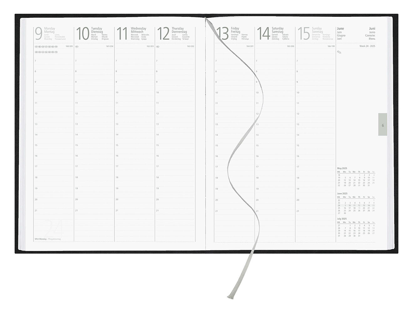 Wochenbuchkalender XXL Liard
Soft-Touch schwarz
1 Woche / 2 Seiten
8-sprachig GB-DE-FR-ES-IT-NL-PL-RU grau